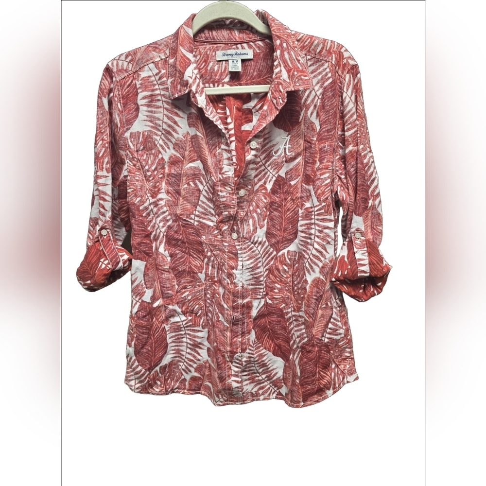 Tommy Bahama Crimson Alabama Sport Frondly Fan Long Sleeve Linen Sz. M